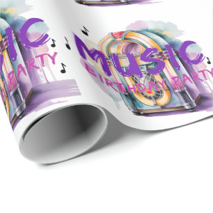 Papier Cadeau Musique de Jukebox Rétro pour Fête d'Anniversaire