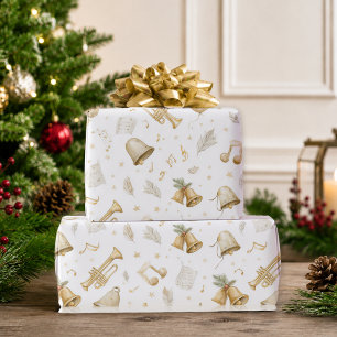 Papier Cadeau Musique de Noël Élégante Cloches