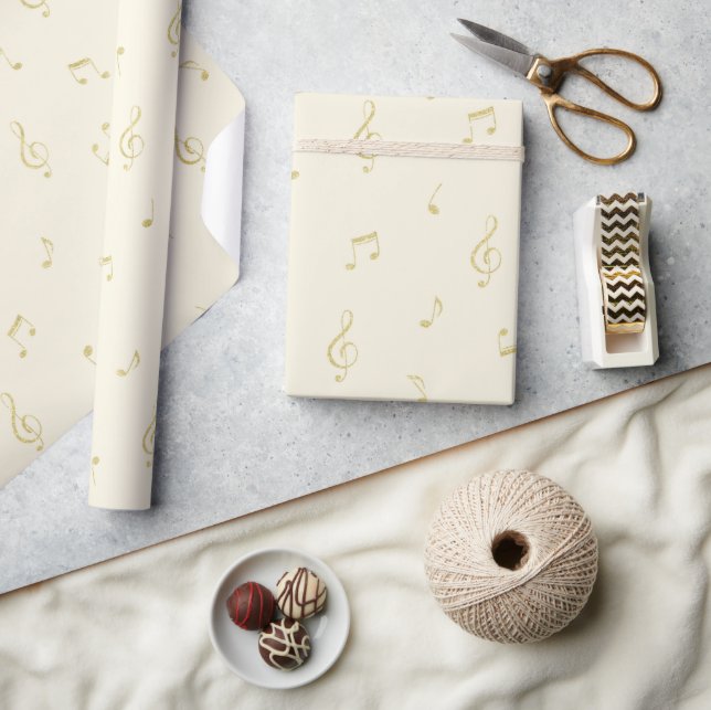 Papier Cadeau Musique de notes d'anniversaire en or blanc (Artisanat)