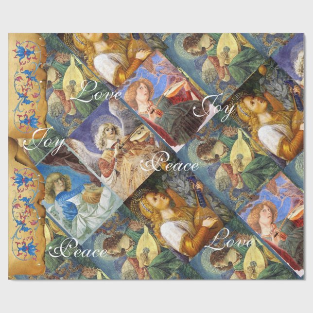 PAPIER CADEAU MUSIQUE FABRIQUANT DES ANGELS NOËL, JOYER L'AMOUR  (Plat)