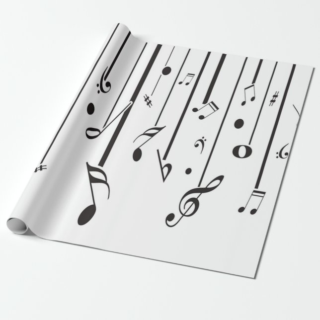 Papier Cadeau Musique rétro, notes musicales (Déroulé)
