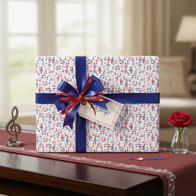 Papier Cadeau Musique rouge blanc et bleu (Créateur téléchargé)