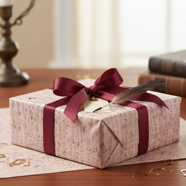 Papier Cadeau Musique Vintage Bleu Rose Notes musicales (Créateur téléchargé)