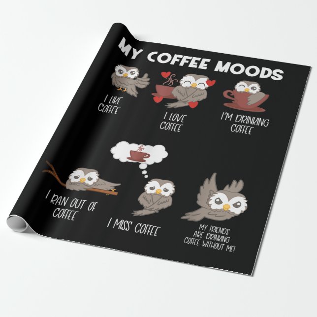 Papier Cadeau My Coffee Moods Owl Gift Owl Love Coffee Cadeau (Déroulé)