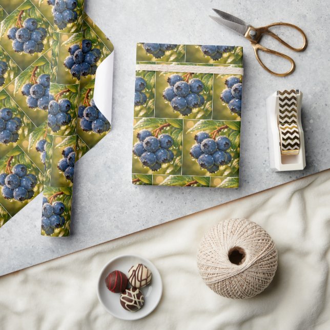 Papier Cadeau Myrtilles avec gouttes de pluie (Artisanat)