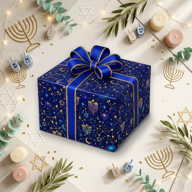 Papier Cadeau Mystic Navy Menorah Céleste (Créateur téléchargé)