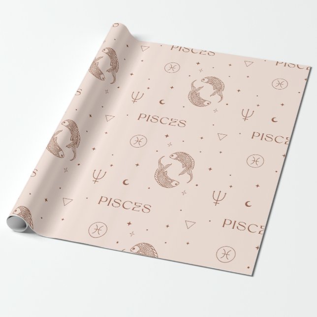 Papier Cadeau Mystical Libra Zodiac Pattern in Brown & Burgundy (Déroulé)