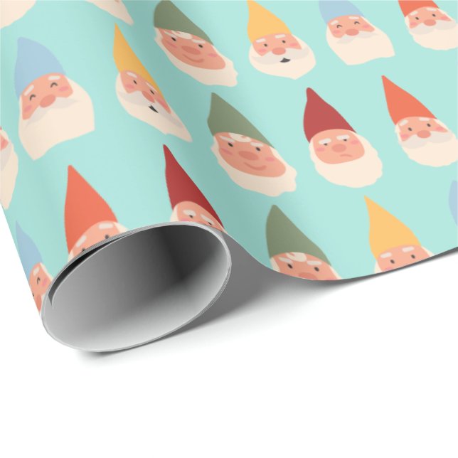 Papier Cadeau Nains de jardin fond bleu oeuf de robin (Coin rond)