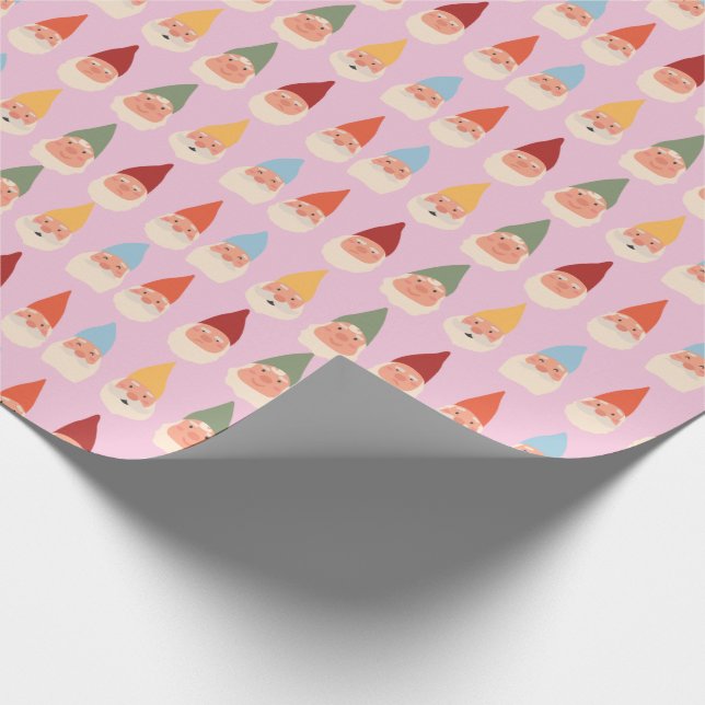 Papier Cadeau Nains de jardin fond rose (Coin)