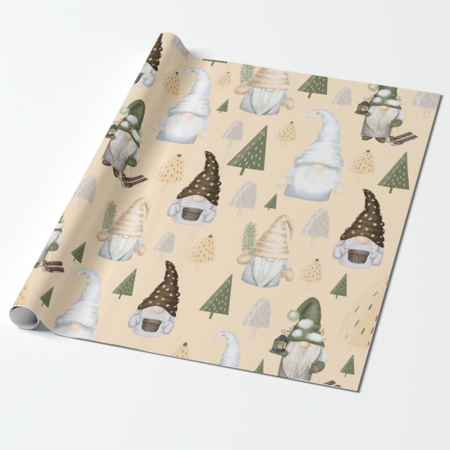 Papier Cadeau Nains de l'hiver Forêt Beige (Déroulé)