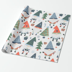 Papier Cadeau Nains de Noël festifs Arbres Cannes à bonbon