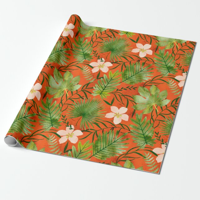Papier Cadeau Nalani Hawaiian Tropical Garden Coral (Déroulé)