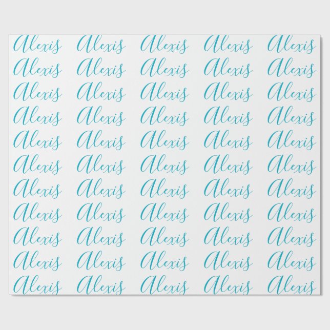 Papier Cadeau Name Calligraphy Script Plain Simple White Blue (Plat)