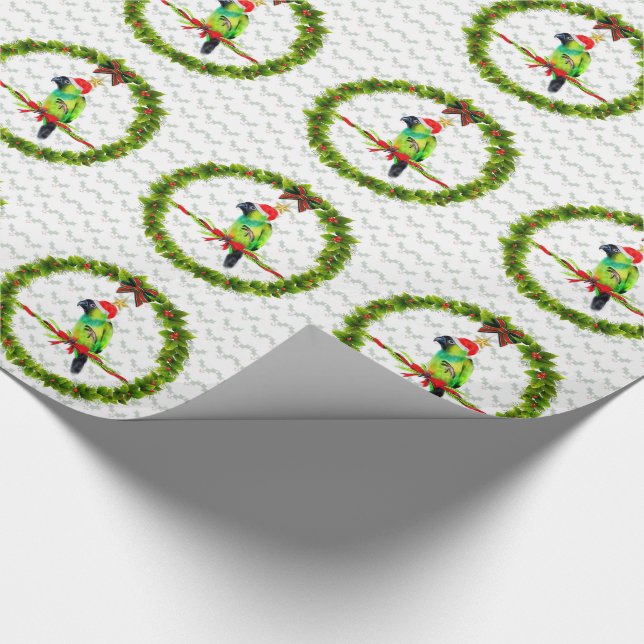 Papier Cadeau Nanday Concure Parrot à Santa Hat pour Noël (Coin)