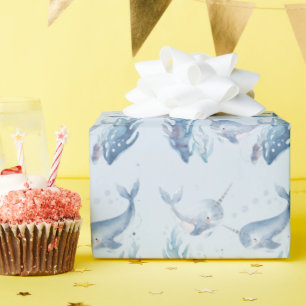 Papier Cadeau Narval fantaisiste aquarelle licorne poisson de la