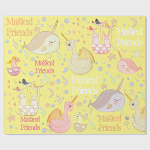 Papier Cadeau Narwhal et jaune d'amis de dragon personnalisé