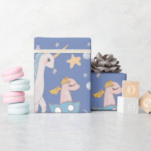 Papier Cadeau Narwhal Sirène Unicorn Dragon Pastel Personnalis