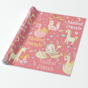 Papier Cadeau Narwhal Sirène Unicorn Dragon Whimsical Personnal