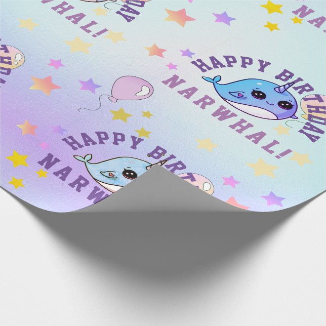 Papier Cadeau Narwhal Star Party Purple Blue Ombre Personnalisé (Coin)