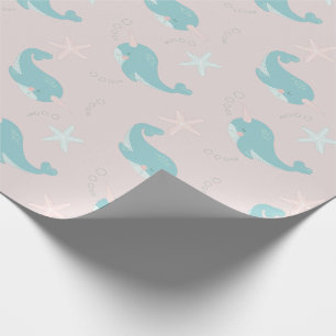 Papier Cadeau Narwhal & Starfish Motif rose clair