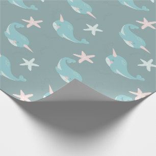 Papier Cadeau Narwhal & Starfish Motif Sea Green