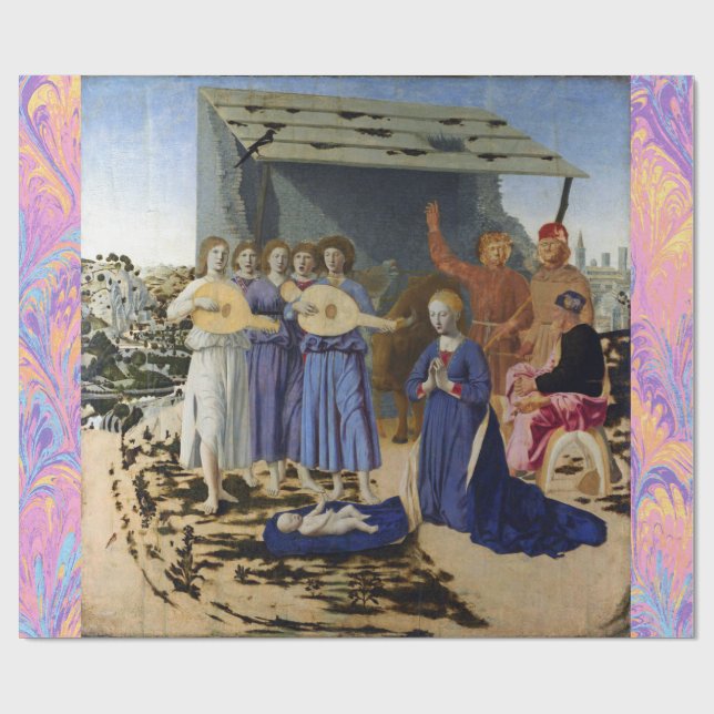 Papier Cadeau NATIVITÉ DE JÉSUS, ANGES par PIERO DELLA FRANCESCA (Plat)