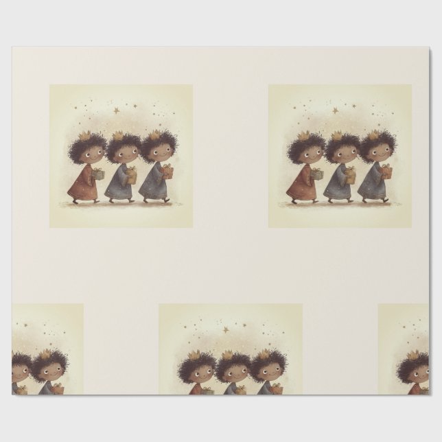 Papier cadeau Nativité des Trois Sages Noirs 1 (Plat)