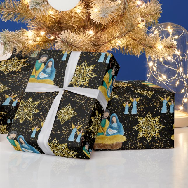 Papier Cadeau Nativité Nuit Marie Joseph Jésus Angles d'or (Vacances)