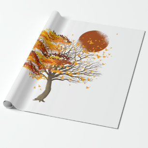 Papier Cadeau Nature Faune Pleine lune Arbre Foule Des Oiseaux F
