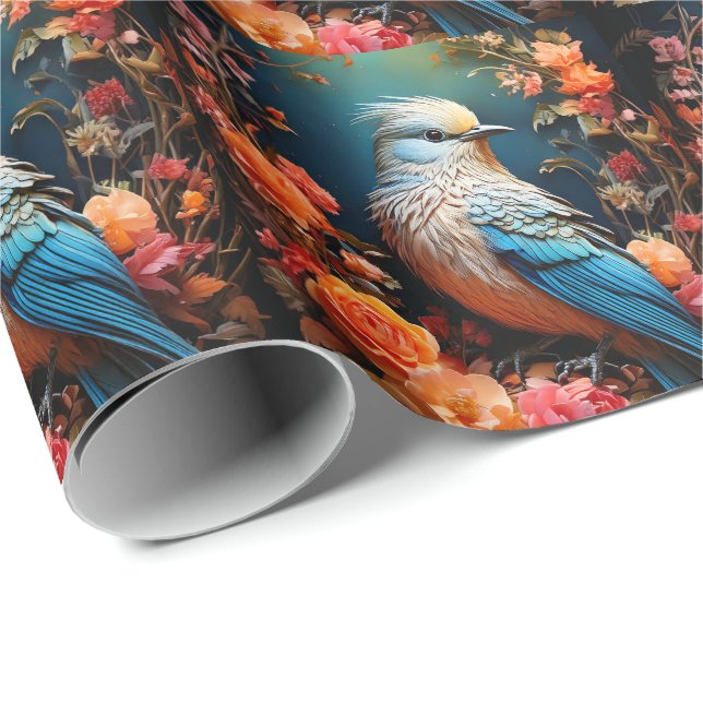 Papier Cadeau Nature lunaire Oiseau bleu (Coin rond)