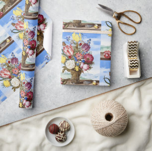 Papier Cadeau Nature morte florale de l'Âge d'or néerlandais vin