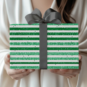 Papier Cadeau Nature Vert Blanc Horizontal Bandes Pailletées