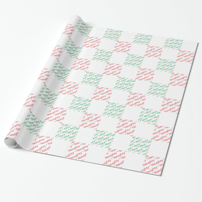 Papier Cadeau Naughty Nice Rouge Vert Noël Checkerboard (Déroulé)