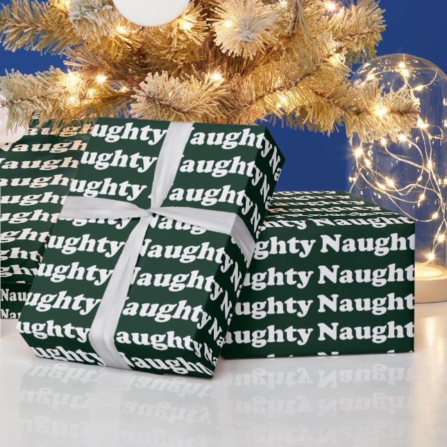 Papier Cadeau Naughty vert foncé typographie moderne drôle (Vacances)