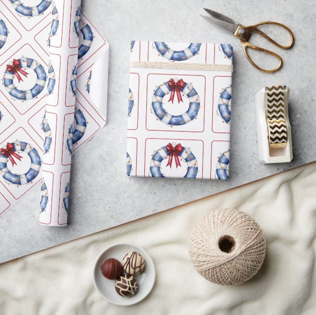 Papier Cadeau Nautical Christmas Life Preserver With Bow (Artisanat)
