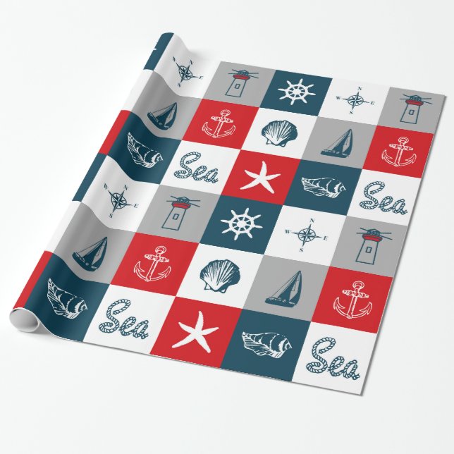 Papier Cadeau Nautical themed design (Déroulé)