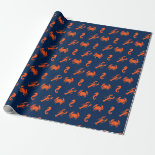 Papier Cadeau Nautique Sea Animaux motifs homard crabe hippocamp