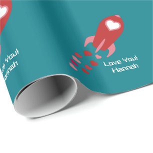 Papier Cadeau Navire d'espace d'amour rose et rouge