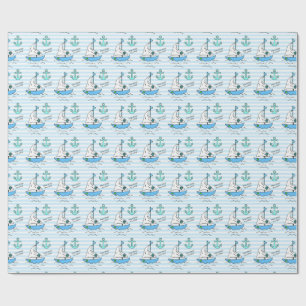 Papier Cadeau Navires Ahoy, C'est un garçon ! Baby shower Blue S