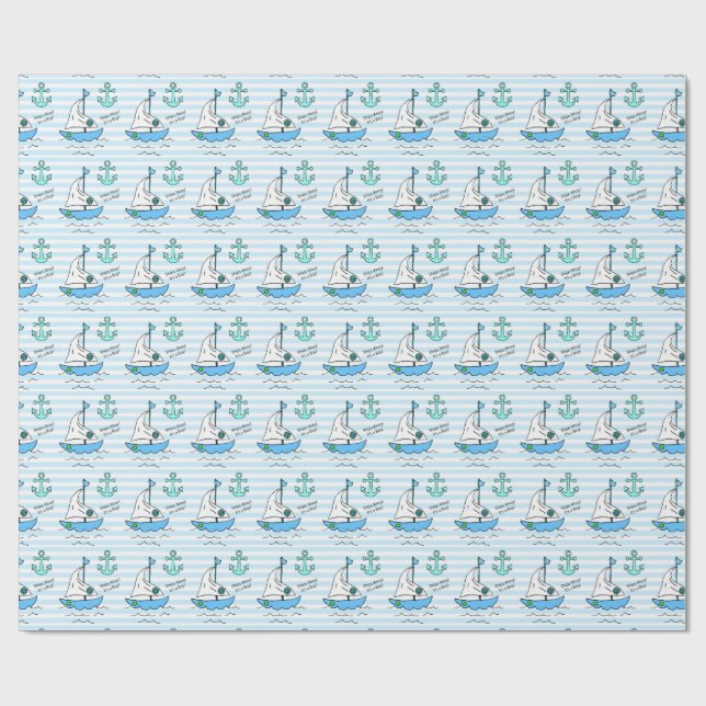 Papier Cadeau Navires Ahoy, C'est un garçon ! Baby shower Blue S (Plat)
