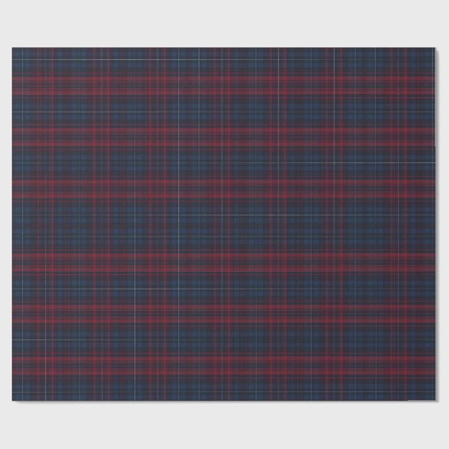 Papier Cadeau Navy Blue and Burgundy Plaid Wrapping Paper (Plat)