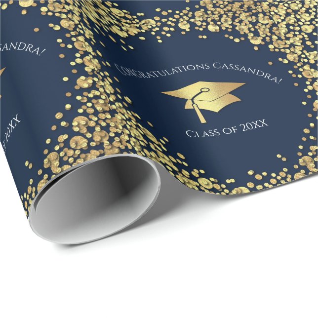 Papier Cadeau Navy Blue and Gold Graduation (Coin rond)