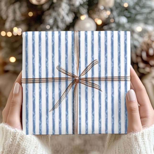 Papier Cadeau Navy Blue and White Stripe Coastal Christmas (Créateur téléchargé)