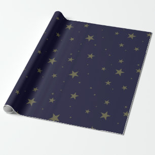 Papier Cadeau Navy Blue avec des étoiles d'or