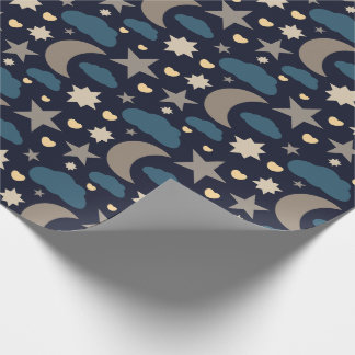 Papier Cadeau Navy Blue Moon Stars and Clouds Gift Wrap