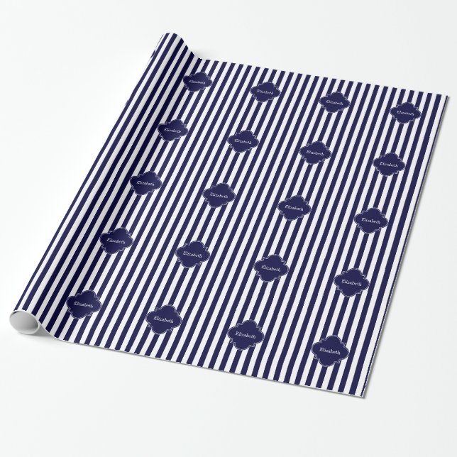Papier Cadeau Navy Blue White Stripes (Déroulé)