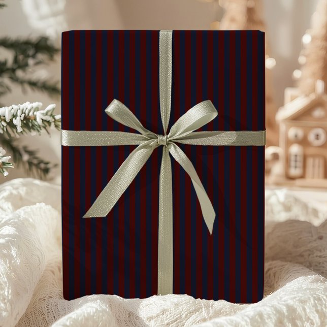Papier Cadeau Navy foncé et rayures bordeaux (Créateur téléchargé)