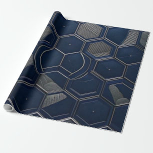 Papier Cadeau Navy Moderne & Technologie Hexagone Carbone Géomét