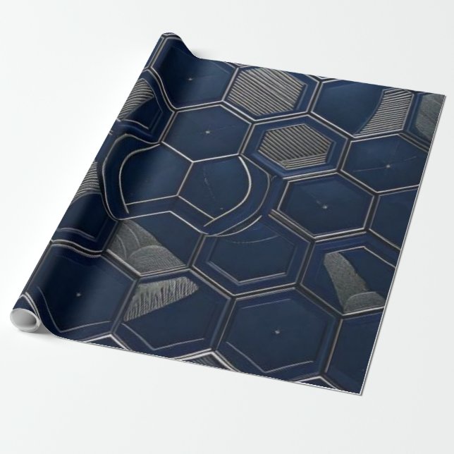 Papier Cadeau Navy Moderne & Technologie Hexagone Carbone Géomét (Déroulé)