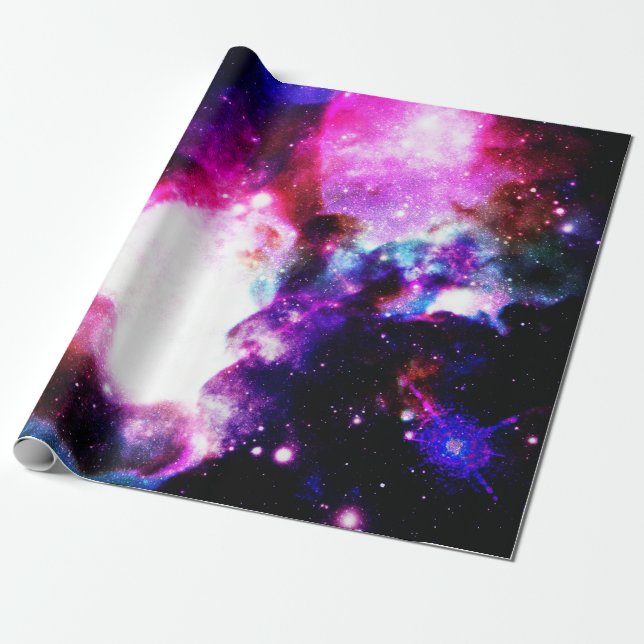 Papier Cadeau Nébuleuse de galaxie rose bleu violet (Déroulé)